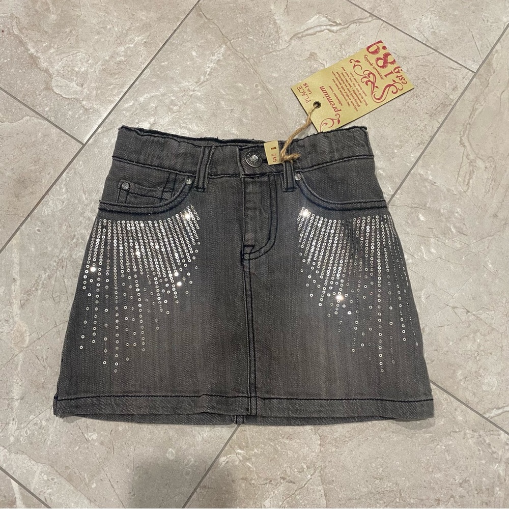 NWT Kids The Children's Place Girls Gray Denim Sequin Jean Skirt Size 12 L